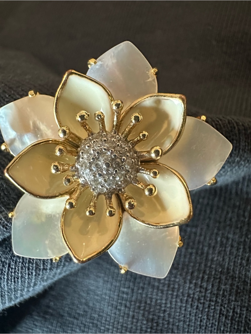 Juicy Couture Gold Tone Floral Ring with Mother-of-Pearl Petals